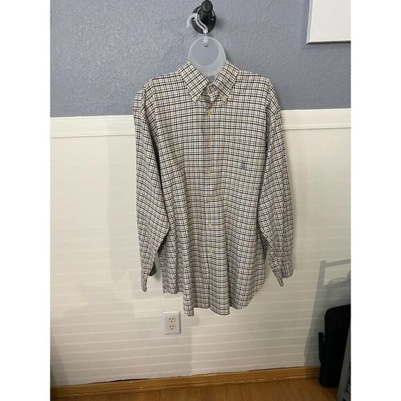 Nautica Brown Checkered Button Down Long Sleeve Top - Picture 1 of 6